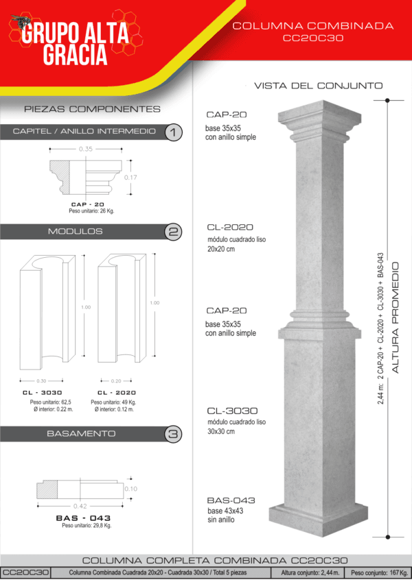 Columna Combinada Redonda Ø 20 / Cuadrada 30x30 (CC20C30) - Image 2